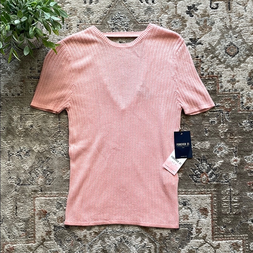 Forever 21 Pink Ribbed Fitted Short Sleeve Tee